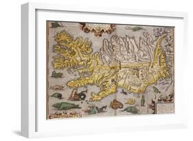 Hand Colored Map of Iceland, 1595-Abraham Ortelius-Framed Giclee Print