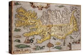 Hand Colored Map of Iceland, 1595-Abraham Ortelius-Stretched Canvas