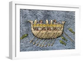 Hand Colored Woodcut of a 19th Century Illustration-null-Framed Giclee Print