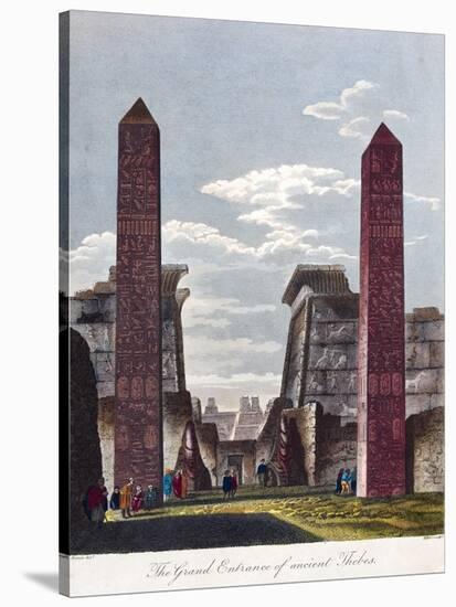 Hand Coloured Engraving of the Grand Entrance of Ancient Thebes-null-Stretched Canvas