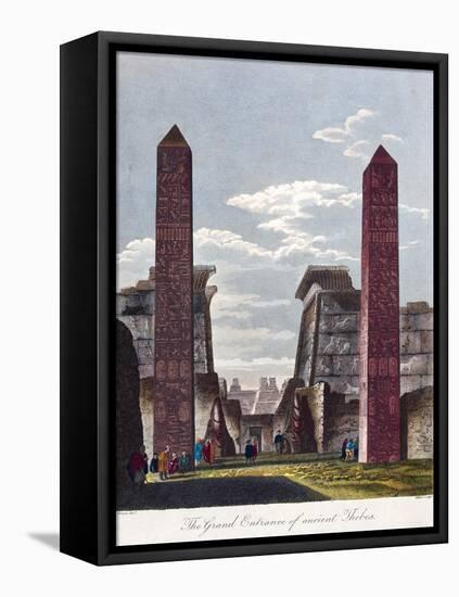 Hand Coloured Engraving of the Grand Entrance of Ancient Thebes-null-Framed Stretched Canvas