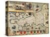 Hand-Coloured Map of Cornwall from the 1627 Edition of "Theatre of the Empire of Great Britain"-null-Stretched Canvas