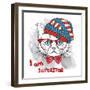 Hand Draw Cat in a USA Hat. Vector Illustration-Sunny Whale-Framed Art Print