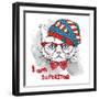 Hand Draw Cat in a USA Hat. Vector Illustration-Sunny Whale-Framed Art Print