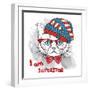 Hand Draw Cat in a USA Hat. Vector Illustration-Sunny Whale-Framed Art Print