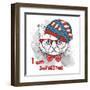 Hand Draw Cat in a USA Hat. Vector Illustration-Sunny Whale-Framed Art Print