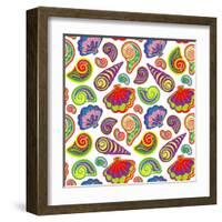 Hand Draw Sea Shells Pattern-Andriy Lipkan-Framed Art Print