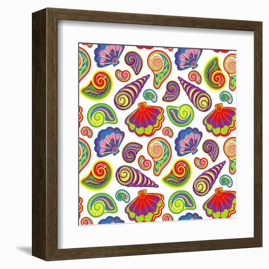 Hand Draw Sea Shells Pattern-Andriy Lipkan-Framed Art Print