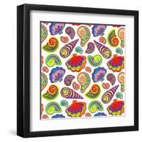 Hand Draw Sea Shells Pattern-Andriy Lipkan-Framed Art Print