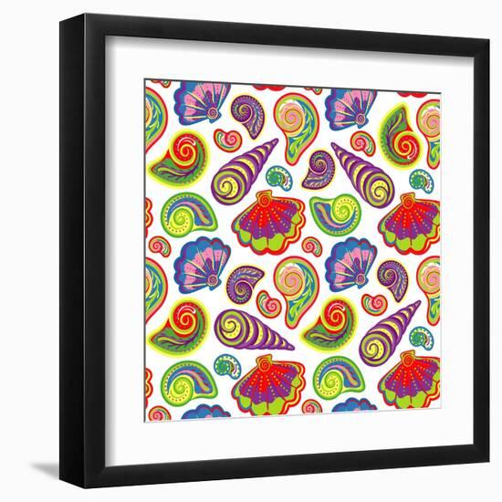 Hand Draw Sea Shells Pattern-Andriy Lipkan-Framed Art Print