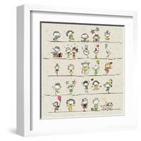 Hand Drawing Cartoon Happy Kids Playing-AtthameeNi-Framed Art Print