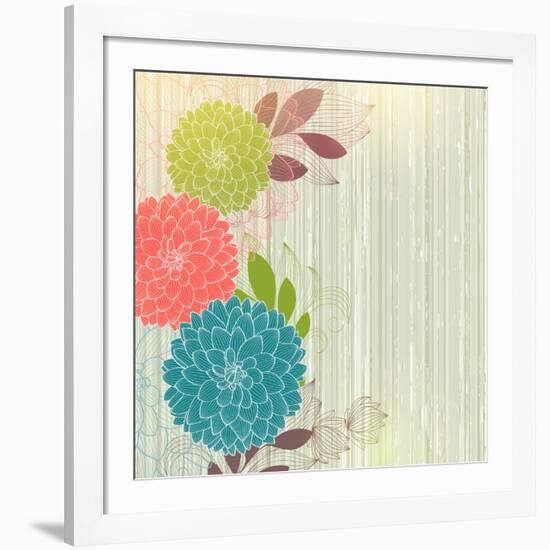 Hand-Drawing Floral Background with Flower Dahlia-Helga Pataki-Framed Art Print