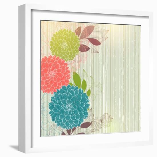 Hand-Drawing Floral Background with Flower Dahlia-Helga Pataki-Framed Art Print