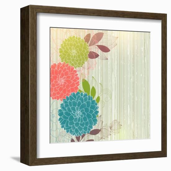 Hand-Drawing Floral Background with Flower Dahlia-Helga Pataki-Framed Art Print