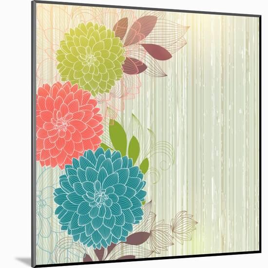 Hand-Drawing Floral Background with Flower Dahlia-Helga Pataki-Mounted Art Print