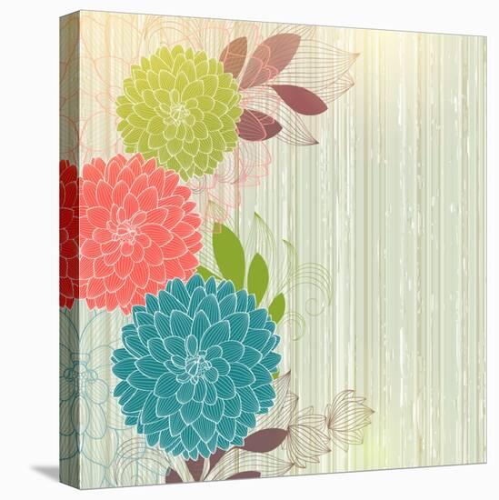 Hand-Drawing Floral Background with Flower Dahlia-Helga Pataki-Stretched Canvas