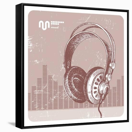 Hand Drawing Headphones-vso-Framed Stretched Canvas
