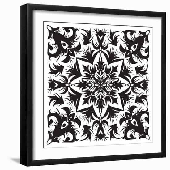 Hand Drawing Pattern for Tile in Black and White Colors. Italian Majolica Style. Vector Illustratio-Zinaida Zaiko-Framed Art Print