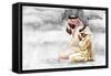 Hand Drawn Arabian Man and Son Praying Namaz. Watercolor Ramadan Kareem Illustration. Painting Isol-Cincinart-Framed Stretched Canvas