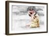 Hand Drawn Arabian Man and Son Praying Namaz. Watercolor Ramadan Kareem Illustration. Painting Isol-Cincinart-Framed Art Print