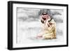 Hand Drawn Arabian Man and Son Praying Namaz. Watercolor Ramadan Kareem Illustration. Painting Isol-Cincinart-Framed Art Print