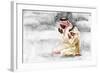 Hand Drawn Arabian Man and Son Praying Namaz. Watercolor Ramadan Kareem Illustration. Painting Isol-Cincinart-Framed Art Print