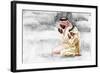 Hand Drawn Arabian Man and Son Praying Namaz. Watercolor Ramadan Kareem Illustration. Painting Isol-Cincinart-Framed Art Print