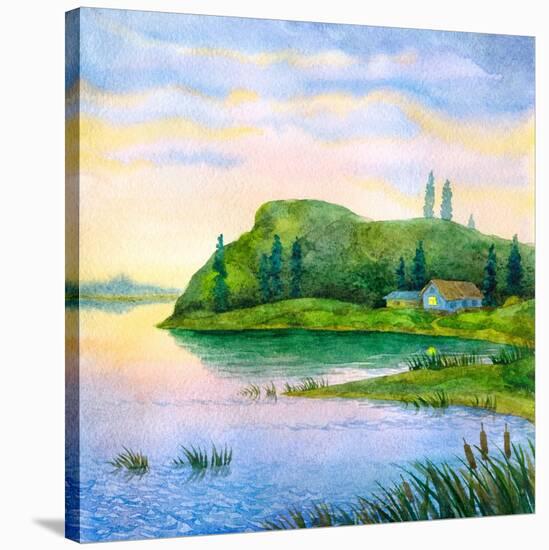 Hand Drawn Artistic Watercolour Sketch with Space for Text on Light Dusk Heaven. Bright Color High-ArtMari-Stretched Canvas