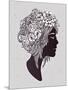 Hand Drawn Beautiful Artwork of a Girl Head with Decorative Hair and Romantic Flowers on Her Head.-Katja Gerasimova-Mounted Art Print