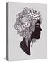 Hand Drawn Beautiful Artwork of a Girl Head with Decorative Hair and Romantic Flowers on Her Head.-Katja Gerasimova-Stretched Canvas