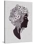 Hand Drawn Beautiful Artwork of a Girl Head with Decorative Hair and Romantic Flowers on Her Head.-Katja Gerasimova-Stretched Canvas