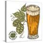 Hand Drawn Beer Glass with Hops Plant. Alcohol Drink Sketch Vector Illustration-Jka-Stretched Canvas