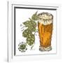 Hand Drawn Beer Glass with Hops Plant. Alcohol Drink Sketch Vector Illustration-Jka-Framed Art Print