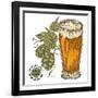 Hand Drawn Beer Glass with Hops Plant. Alcohol Drink Sketch Vector Illustration-Jka-Framed Art Print