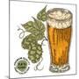 Hand Drawn Beer Glass with Hops Plant. Alcohol Drink Sketch Vector Illustration-Jka-Mounted Art Print