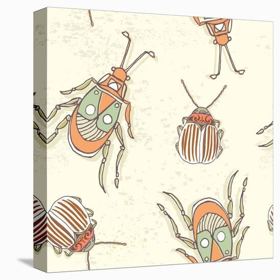 Hand Drawn Beetles Seamless Pattern. Insect Collection. Can Be Used for for Postcard, T-Shirt, Fabr-Olga Donskaya-Stretched Canvas