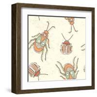 Hand Drawn Beetles Seamless Pattern. Insect Collection. Can Be Used for for Postcard, T-Shirt, Fabr-Olga Donskaya-Framed Art Print