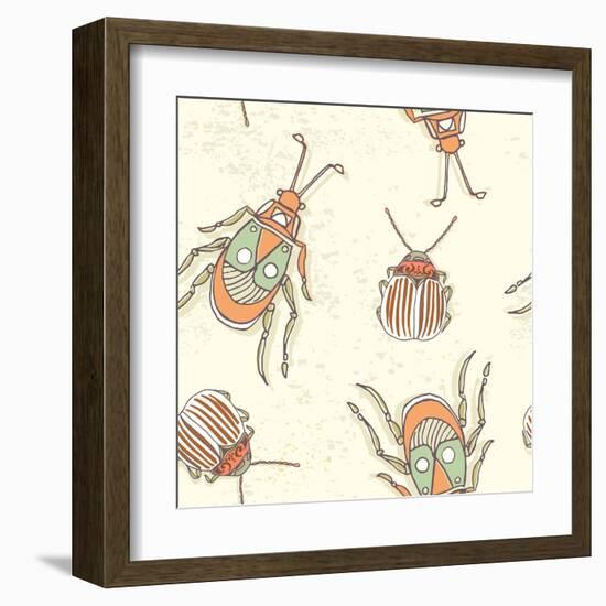 Hand Drawn Beetles Seamless Pattern. Insect Collection. Can Be Used for for Postcard, T-Shirt, Fabr-Olga Donskaya-Framed Art Print