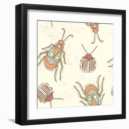 Hand Drawn Beetles Seamless Pattern. Insect Collection. Can Be Used for for Postcard, T-Shirt, Fabr-Olga Donskaya-Framed Art Print