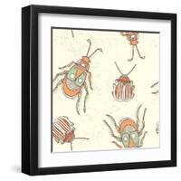 Hand Drawn Beetles Seamless Pattern. Insect Collection. Can Be Used for for Postcard, T-Shirt, Fabr-Olga Donskaya-Framed Art Print