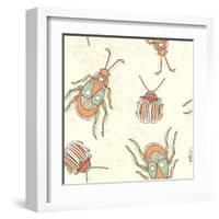 Hand Drawn Beetles Seamless Pattern. Insect Collection. Can Be Used for for Postcard, T-Shirt, Fabr-Olga Donskaya-Framed Art Print