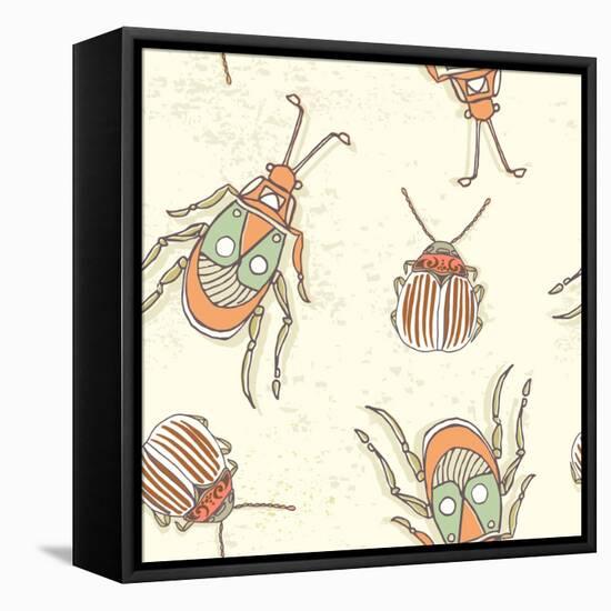Hand Drawn Beetles Seamless Pattern. Insect Collection. Can Be Used for for Postcard, T-Shirt, Fabr-Olga Donskaya-Framed Stretched Canvas