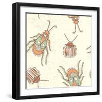 Hand Drawn Beetles Seamless Pattern. Insect Collection. Can Be Used for for Postcard, T-Shirt, Fabr-Olga Donskaya-Framed Art Print