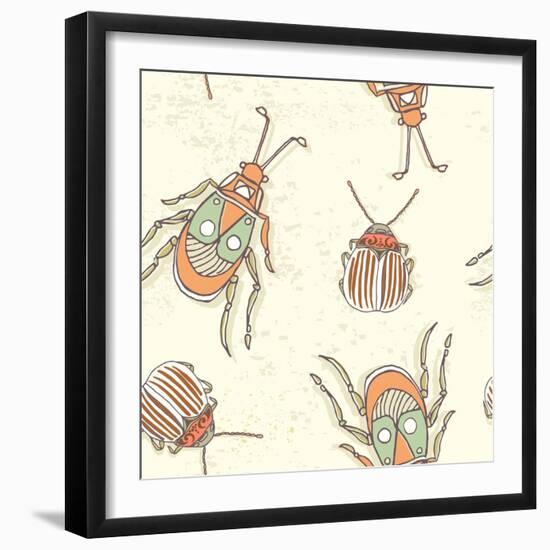 Hand Drawn Beetles Seamless Pattern. Insect Collection. Can Be Used for for Postcard, T-Shirt, Fabr-Olga Donskaya-Framed Art Print
