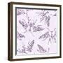 Hand Drawn Beetles Seamless Pattern with Flowers. Insect Collection. Can Be Used for for Postcard,-Olga Donskaya-Framed Art Print