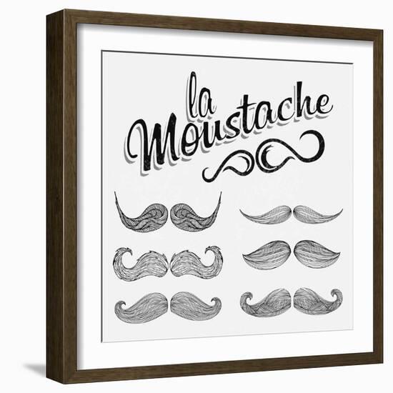 Hand Drawn Black Mustache Set-Melindula-Framed Art Print