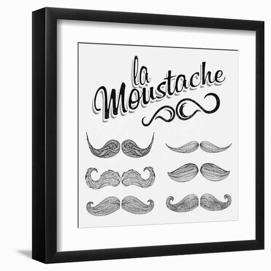 Hand Drawn Black Mustache Set-Melindula-Framed Art Print