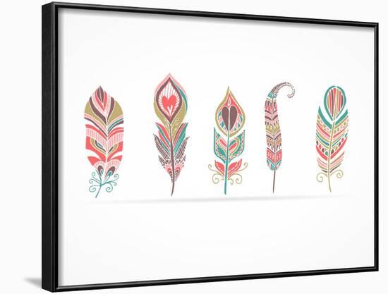 Hand Drawn Bohemian, Tribal, Ethnic Feathers. Colorful Set-Marish-Framed Art Print