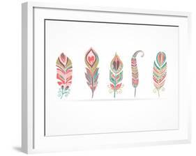 Hand Drawn Bohemian, Tribal, Ethnic Feathers. Colorful Set-Marish-Framed Art Print