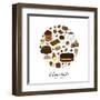 Hand Drawn Chocolate Products in Circle Shape. Cocoa, Chocolate Cake, Cupcake, Bundt, Ice Cream, Ca-Minur-Framed Art Print